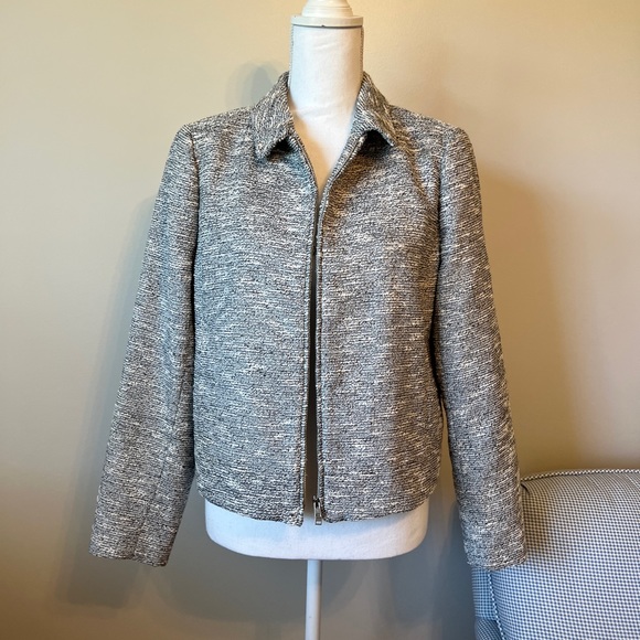 J. Crew Full Zip Tweed Long Sleeve Jacket Size 12 Off White & Black - Picture 6 of 11